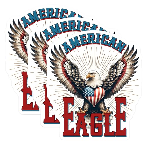 (3 Pack) American Eagle Decals - Patriotic Stickers - USA Heart Vinyl Decals - 3 Inches On Longest Side - Easy Peel & Apply - Made in USA - 3MCS6166