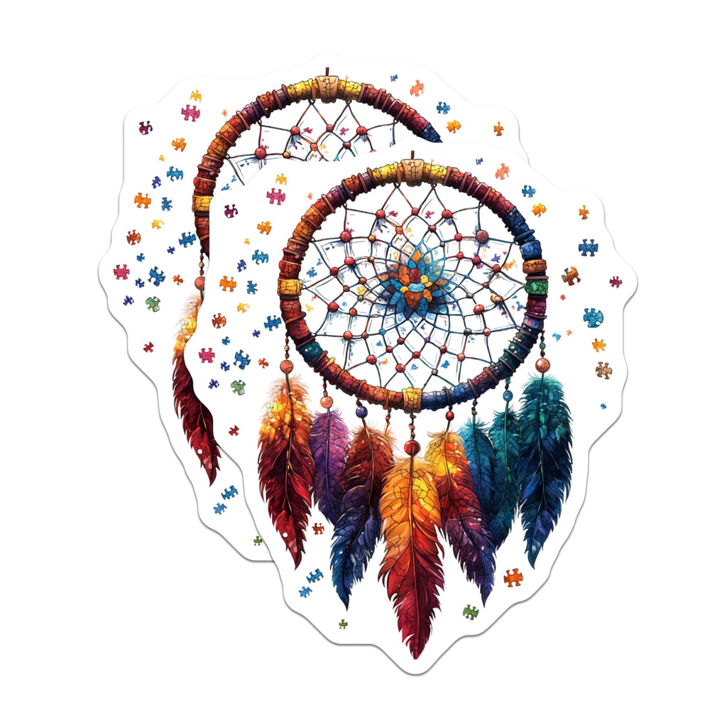 (2 Pack) Puzzle Piece Dreamcatcher Magnets - Autism Awareness Decor - Boho Fridge Art - 5 Inches On Longest Side - Thick Durable Magnet - Made in USA - MAG30111