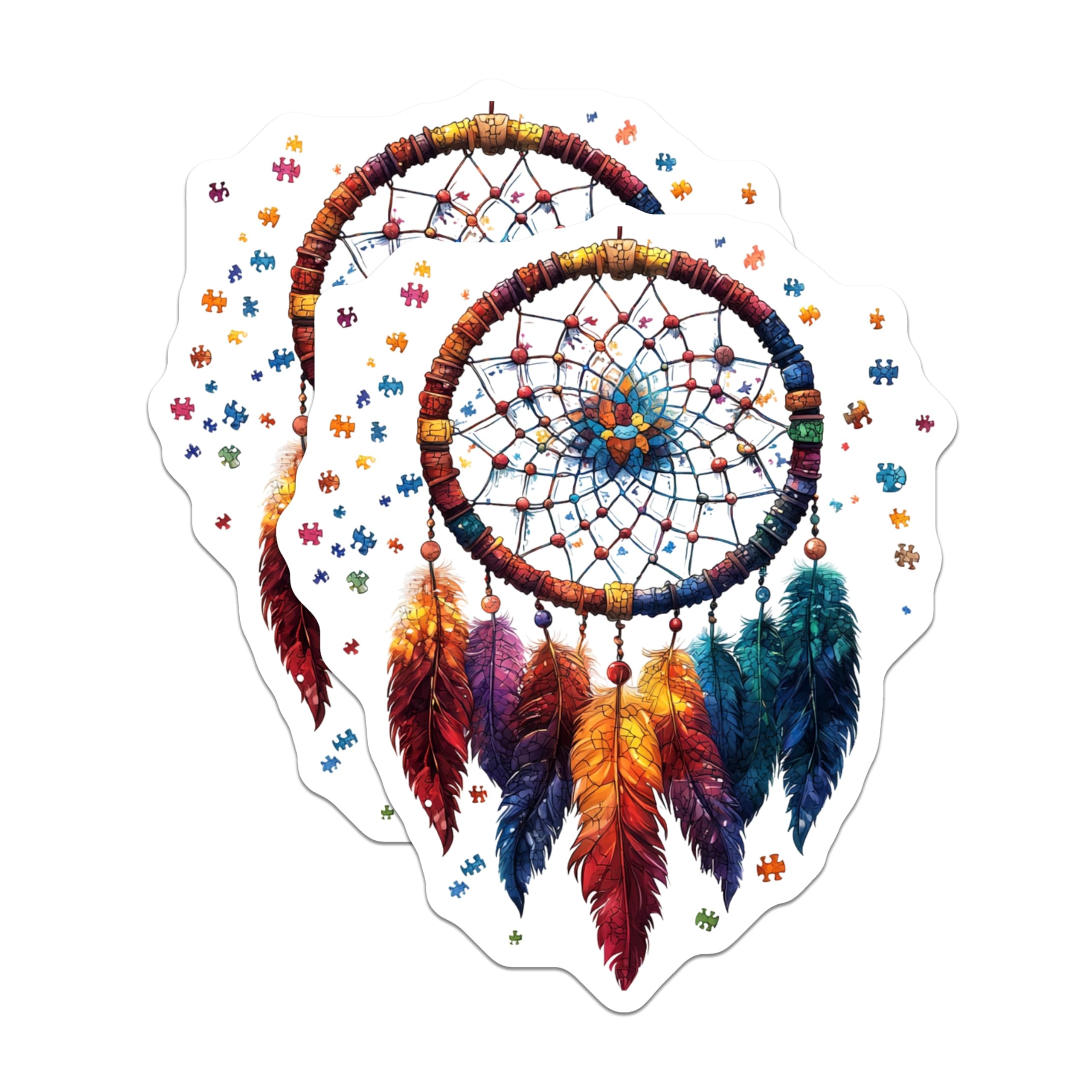 (2 Pack) Puzzle Piece Dreamcatcher Magnets - Autism Awareness Decor - Boho Fridge Art - 5 Inches On Longest Side - Thick Durable Magnet - Made in USA - MAG30111