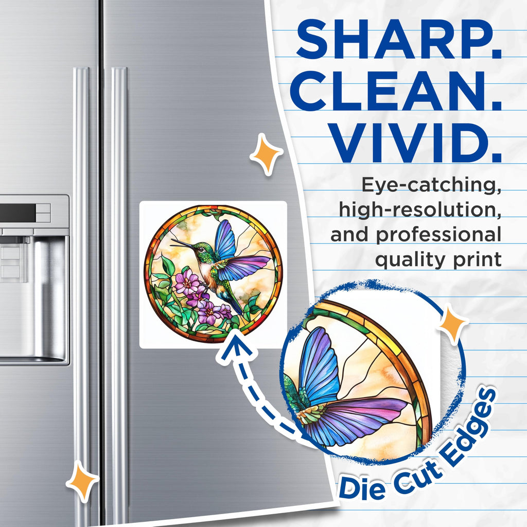 (2 Pack) Hummingbird Stained Glass Magnets - Floral Nature Bird Decor - Vibrant Kitchen Accent Art - 5 Inches On Longest Side - Thick Durable Magnet - Made in USA - MAG25201