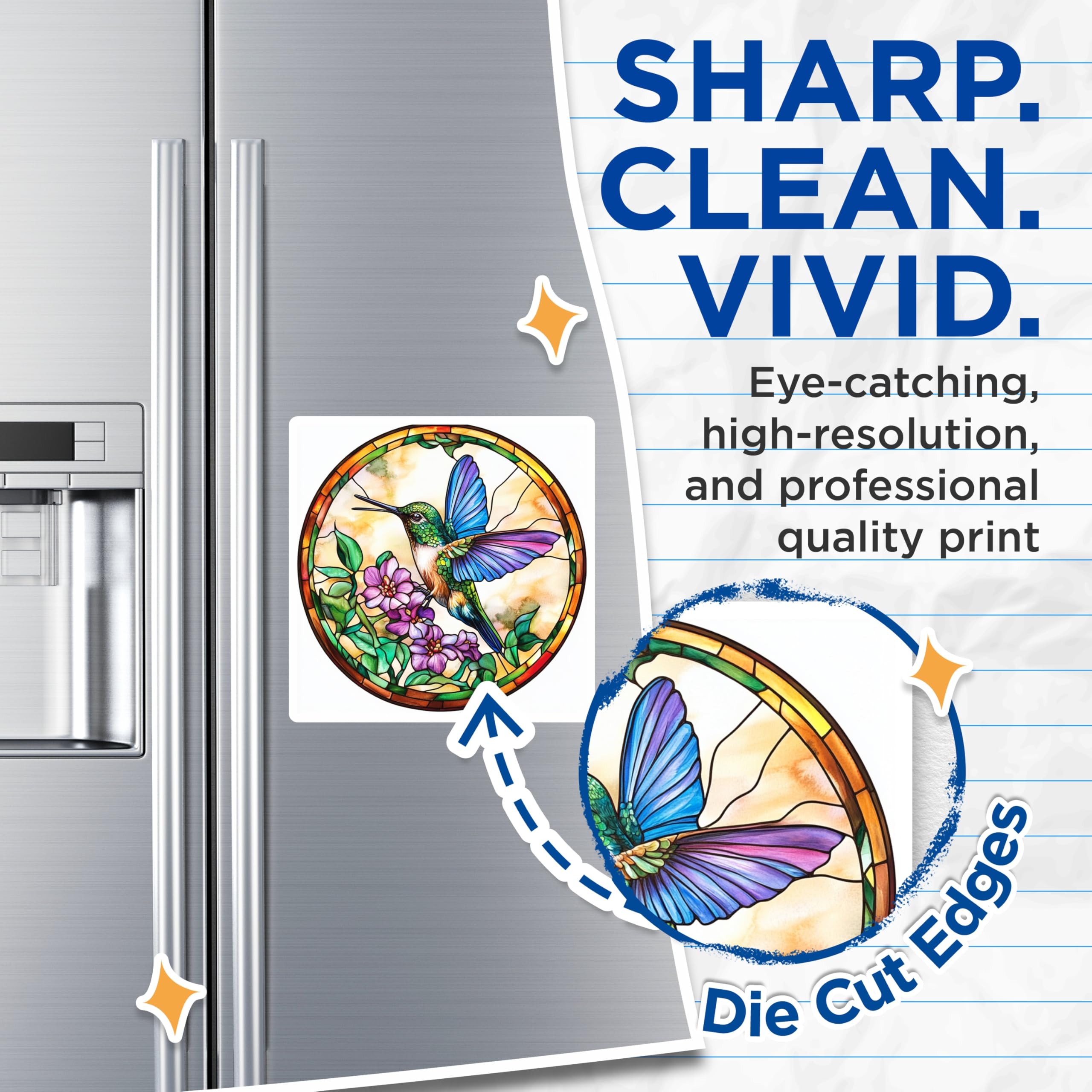 (2 Pack) Hummingbird Stained Glass Magnets - Floral Nature Bird Decor - Vibrant Kitchen Accent Art - 5 Inches On Longest Side - Thick Durable Magnet - Made in USA - MAG25201