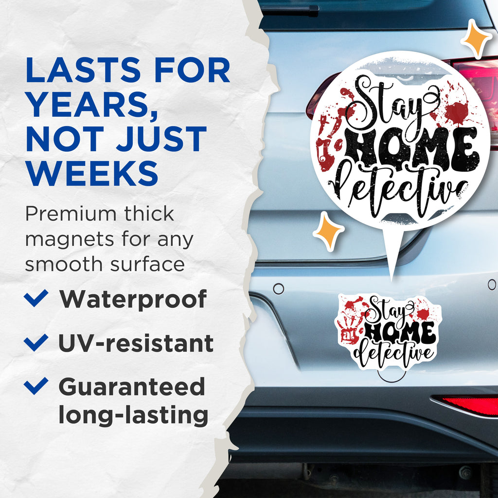 (2 Pack) Stay at Home Detective Magnets - True Crime Fan Decor - Murder Mystery Lover - 5 Inches On Longest Side - Thick Durable Magnet - Made in USA - MAG36958