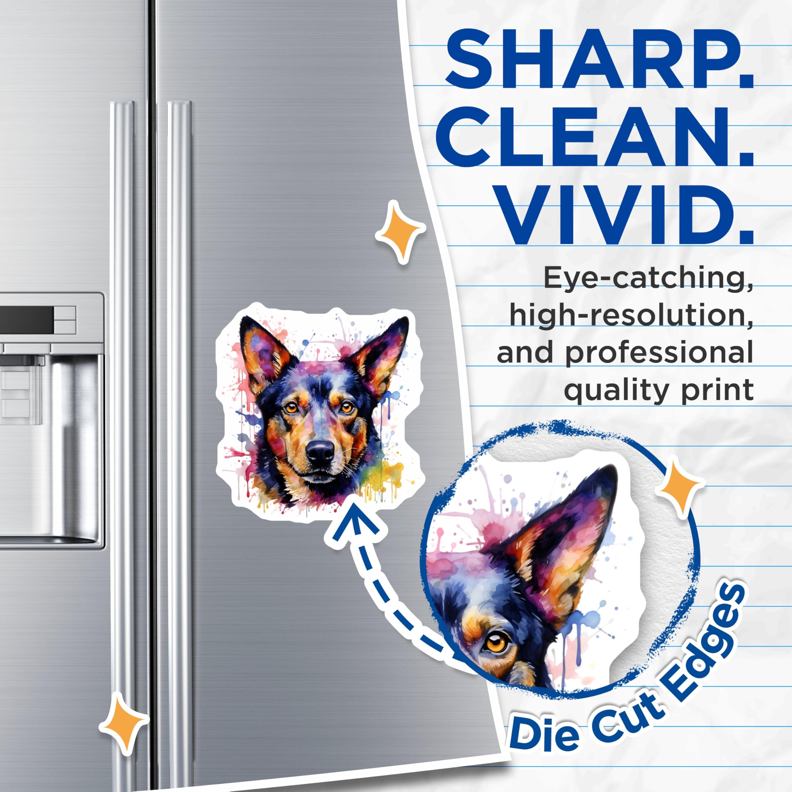 (2 Pack) Watercolor Dog Magnets - Australian Shepherd Art - Pet Lover Fridge Decor - 5 Inches On Longest Side - Thick Durable Magnet - Made in USA - MAG28405