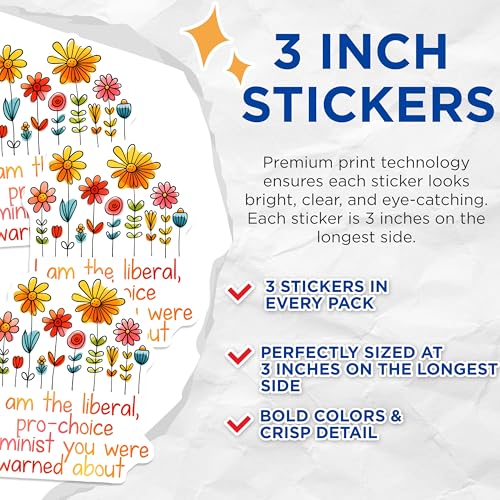(3 Pack) Feminist Pro Choice Decals - Liberal Stickers - Political Flower Power - 3 Inches On Longest Side - Easy Peel & Apply - Made in USA - 3MCS7103