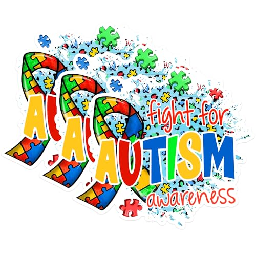 (3 Pack) Autism Awareness Decals - Puzzle Ribbon Stickers - Laptop Decal - 3 Inches On Longest Side - Easy Peel & Apply - Made in USA - 3MCS1769