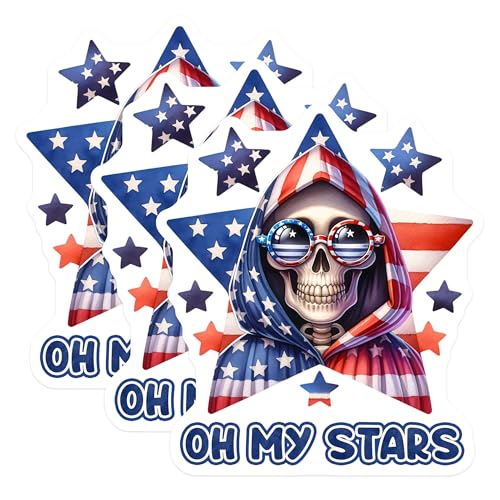 (3 Pack) Patriotic Skull Decals - American Flag - USA Decal - 3 Inches On Longest Side - Easy Peel & Apply - Made in USA - 3MCS6686