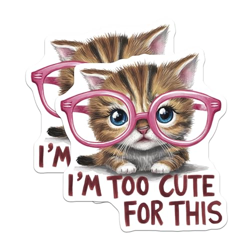 (2 Pack) I'm Too Cute for This Cat Stickers - Funny Cat Meme - Cute Animal Lover Decal - 5" On Longest Side - Sticks to Smooth Flat Surfaces - Made in USA - BMCS8911