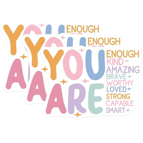(3 Pack) You are Enough Decals - Positive Affirmation - Laptop Decals - 3 Inches On Longest Side - Easy Peel & Apply - Made in USA - 3MCS1864