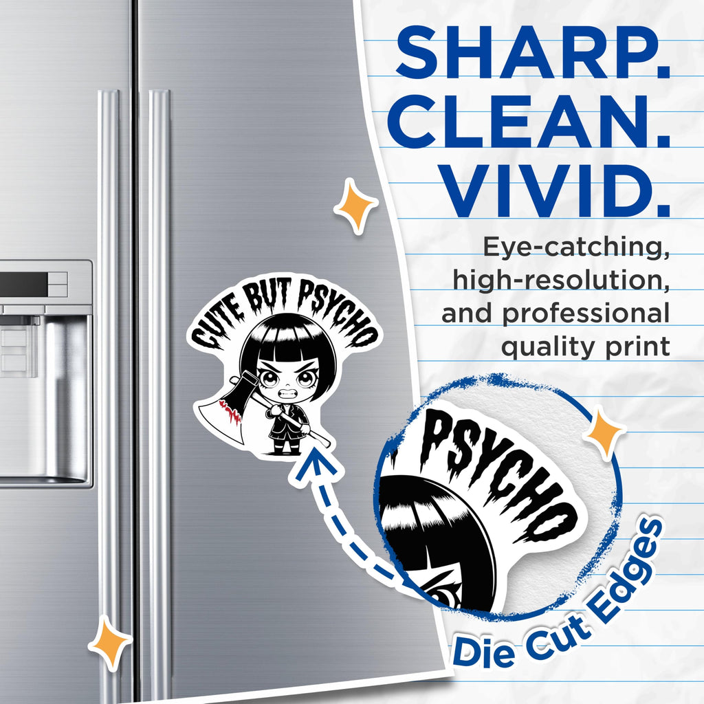 (2 Pack) Cute But Psycho Magnets - Edgy Chibi Girl with Axe - Dark Humor Refrigerator Decor - 5 Inches On Longest Side - Thick Durable Magnet - Made in USA - MAG19832