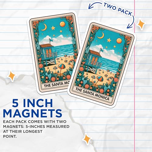 (2 Pack) Santa Monica Decor Magnet - Coastal Art - Ocean View - Surf Shack - 5" On Longest Side - Sticks to Smooth Flat Surfaces - Made in USA - MAG10320