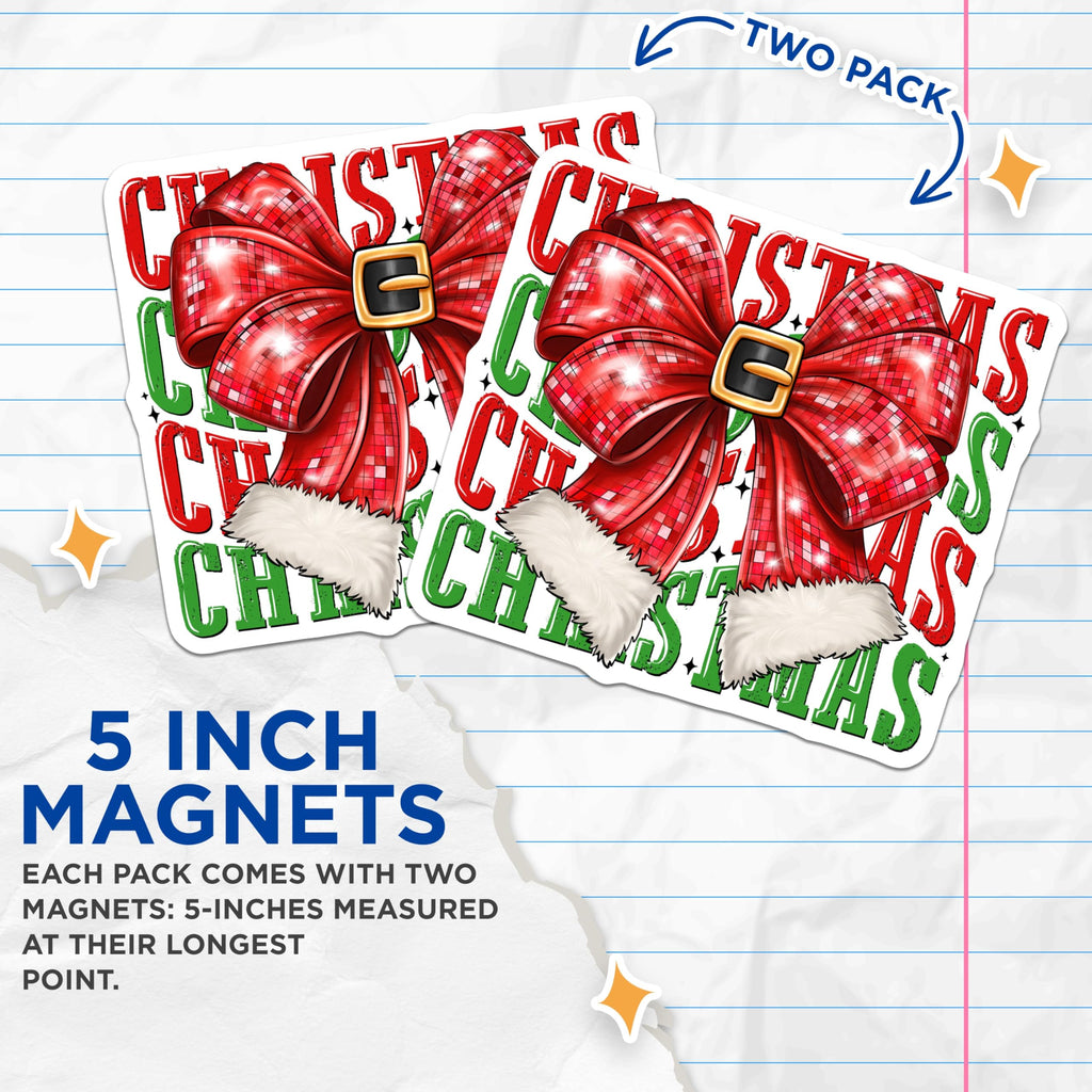 (2 Pack) Christmas Bow Magnets - Festive Holiday Decor - Santa Belt Xmas Refrigerator - 5 Inches On Longest Side - Thick Durable Magnet - Made in USA - MAG25676