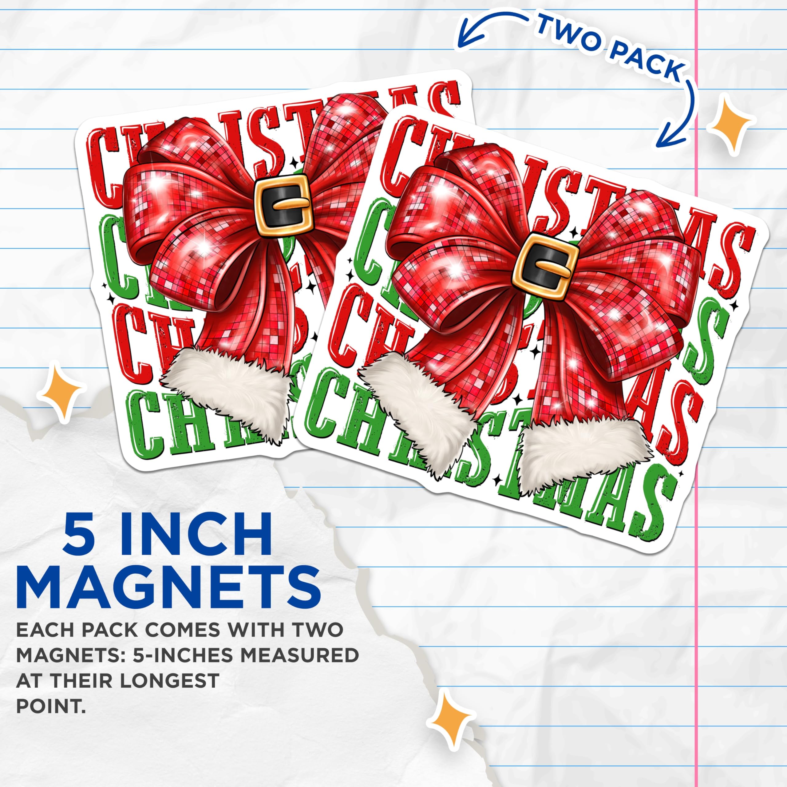 (2 Pack) Christmas Bow Magnets - Festive Holiday Decor - Santa Belt Xmas Refrigerator - 5 Inches On Longest Side - Thick Durable Magnet - Made in USA - MAG25676