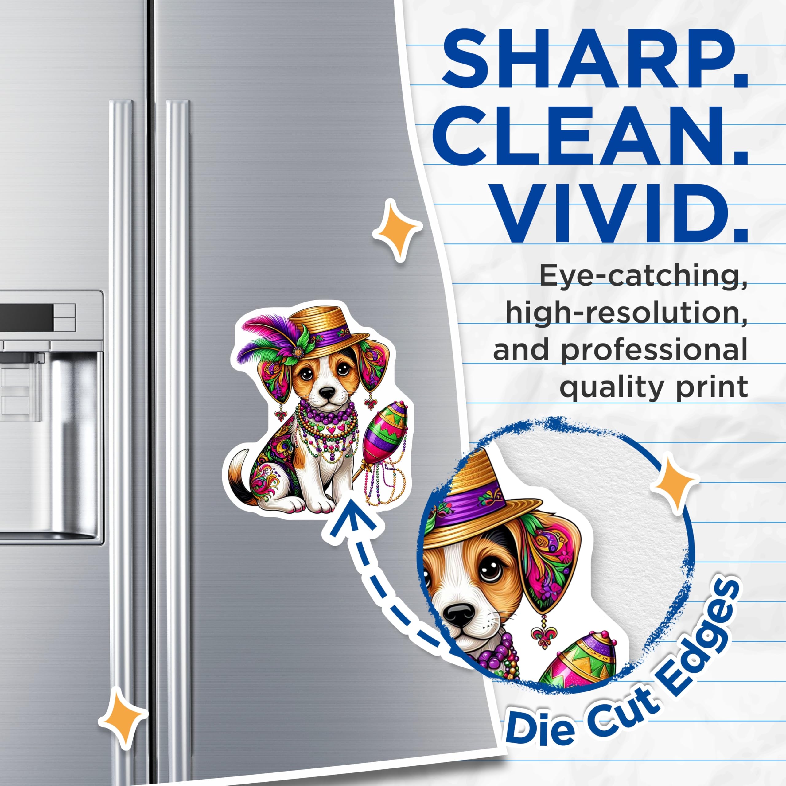 (2 Pack) Mardi Gras Puppy Magnets - Party Beagle - Decorative Dog Magnets - 5" On Longest Side - Premium Magnet - for Cars, Refrigerators, Toolboxes, Lockers - Made in USA - MAG16291