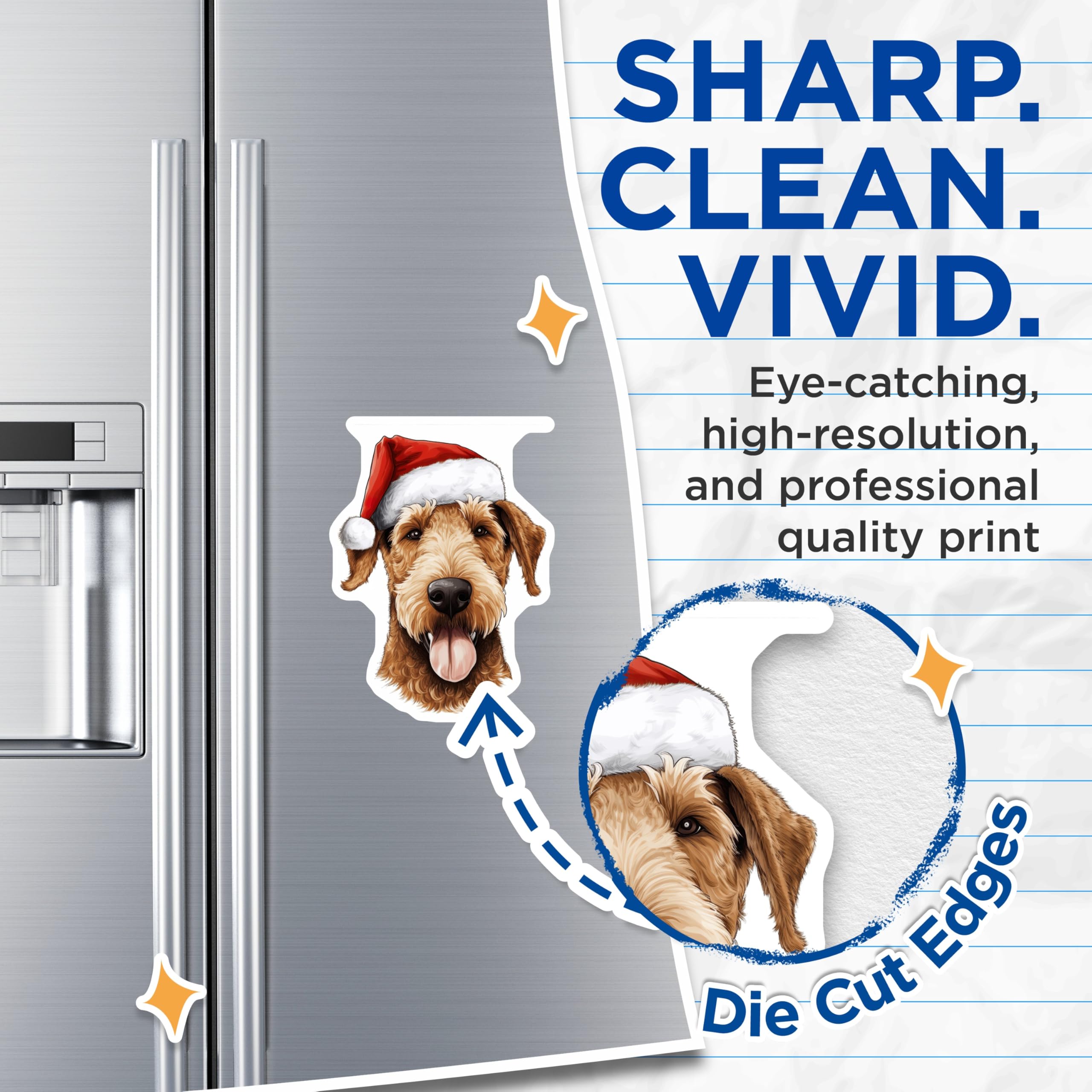 (2 Pack) Christmas Airedale Terrier Dog Magnets - Santa Hat Holiday Pet Decor - Festive Animal Refrigerator Locker Display - 5 Inches On Longest Side - Thick Durable Magnet - Made in USA - MAG24699