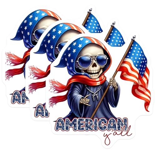 (3 Pack) Patriotic Reaper Decals - American Yall - Laptop Decals - 3 Inches On Longest Side - Easy Peel & Apply - Made in USA - 3MCS6689