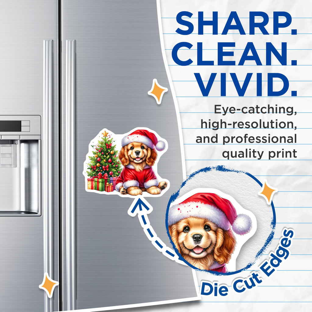 (2 Pack) Christmas Puppy Magnets - Santa Dog Refrigerator Decor - Holiday Pet Owner Locker Accessory - 5 Inches On Longest Side - Thick Durable Magnet - Made in USA - MAG30214