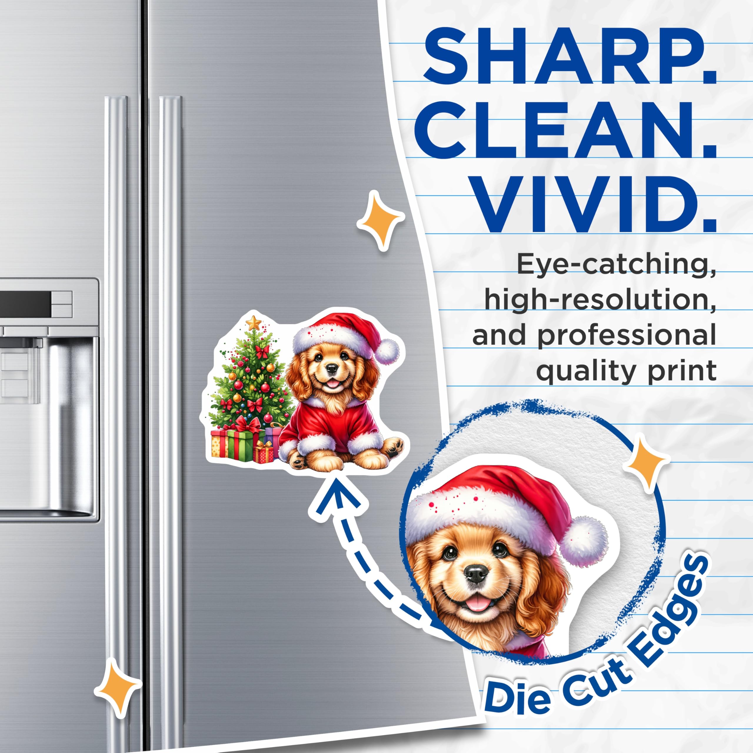 (2 Pack) Christmas Puppy Magnets - Santa Dog Refrigerator Decor - Holiday Pet Owner Locker Accessory - 5 Inches On Longest Side - Thick Durable Magnet - Made in USA - MAG30214
