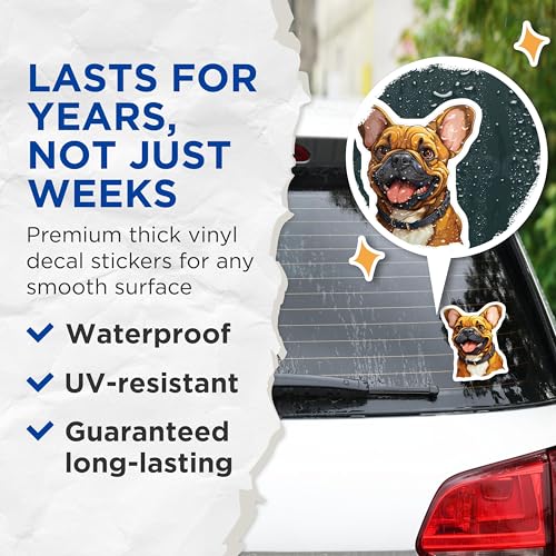 (2 Pack) French Bulldog Stickers - Cute Dog Decal - Fun Pet Lover Gifts - 5" On Longest Side - Sticks to Smooth Flat Surfaces - Made in USA - BMCS3932