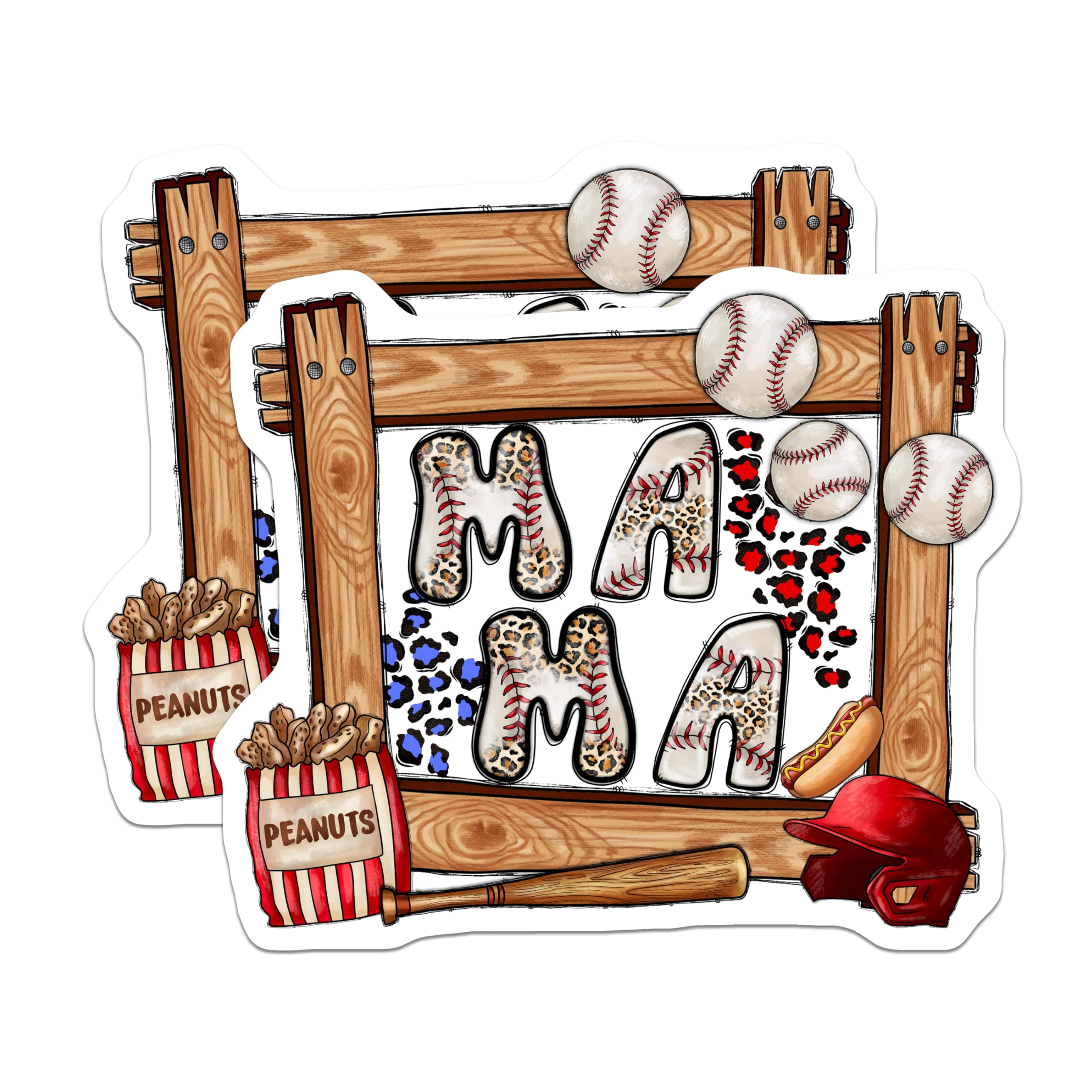 (2 Pack) Baseball Mama Leopard Magnets - Game Day Sports Fan Mama Decor - Softball Mom Fridge Locker Accessories - 5 Inches On Longest Side - Thick Durable Magnet - Made in USA - MAG26272