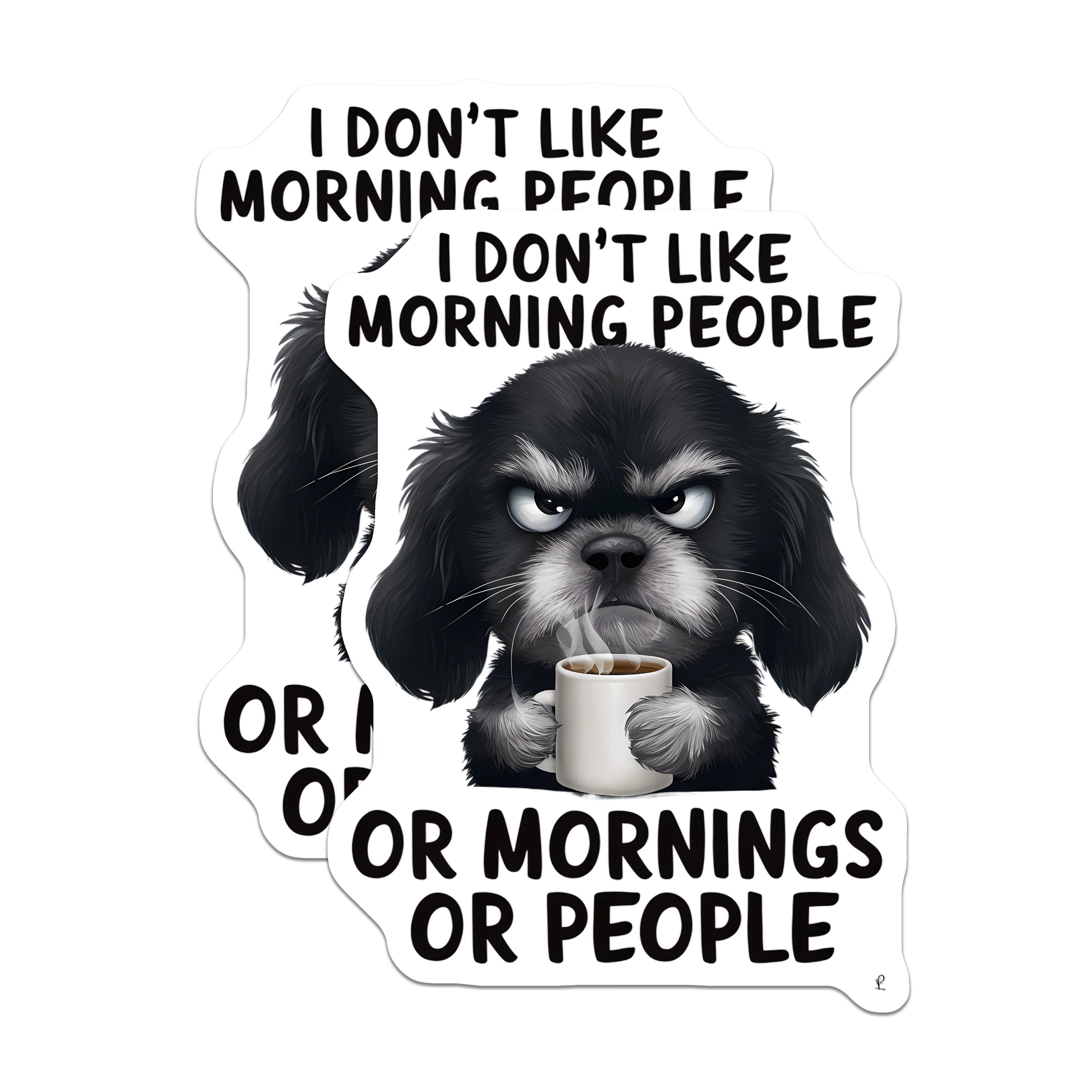 (2 Pack) Grumpy Dog Magnets - Anti Morning People - Coffee Fan Office Humor - Sarcastic Pet Parent Decor - 5 Inches On Longest Side - Thick Durable Magnet - Made in USA - MAG39275
