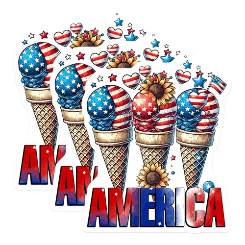 (3 Pack) Patriotic Ice Cream Decals - American Flag Decal - USA Summer Stickers - 3 Inches On Longest Side - Easy Peel & Apply - Made in USA - 3MCS6635