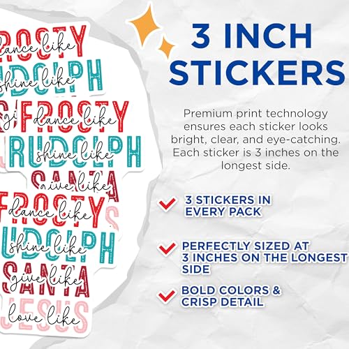 (3 Pack) Christmas Decals - Inspirational Xmas - Holiday Laptop Decal- 3 Inches On Longest Side - Easy Peel & Apply - Made in USA - 3MCS5265
