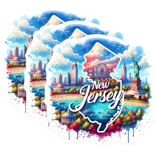 (3 Pack) New Jersey Decals - State Pride Stickers - Laptop Decal- 3 Inches On Longest Side - Easy Peel & Apply - Made in USA - 3MCS5748