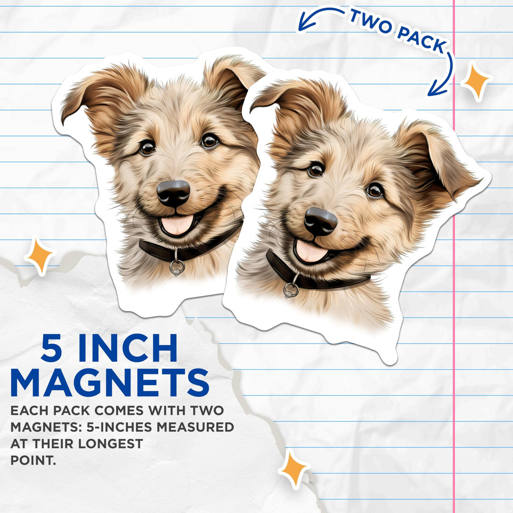 (2 Pack) Cute Puppy Dog Magnets - Pet Lover Fridge Accessory - Adorable Animal Decor - 5 Inches On Longest Side - Thick Durable Magnet - Made in USA - MAG29375