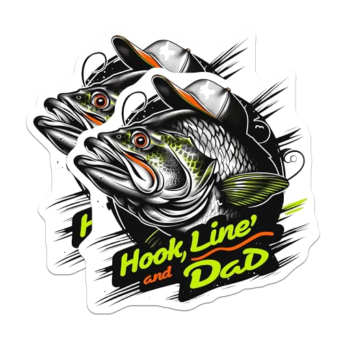 (2 Pack) Hook Line and Dad Magnets - Funny Fishing Magnets - Fish Lover's Magnets - Outdoor Enthusiast Magnets - 5" On Longest Side - for Cars, Refrigerators, Toolboxes, Lockers - Made In USA BMCS3489