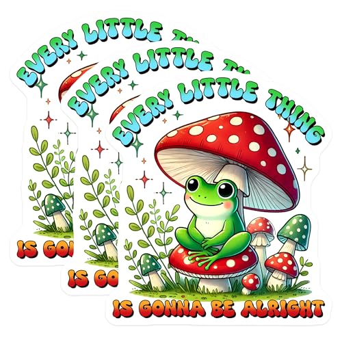 (3 Pack) Frog On Mushroom Decals - Positive Quote - Cute Laptop Stickers - 3 Inches On Longest Side - Easy Peel & Apply - Made in USA - 3MCS6374