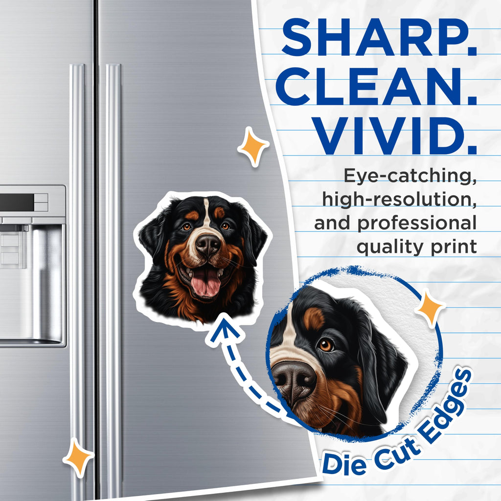 (2 Pack) Bernese Mountain Dog Magnets - Happy Berner Portrait Art - Dog Owner Kitchen Decor - 5 Inches On Longest Side - Thick Durable Magnet - Made in USA - MAG27231