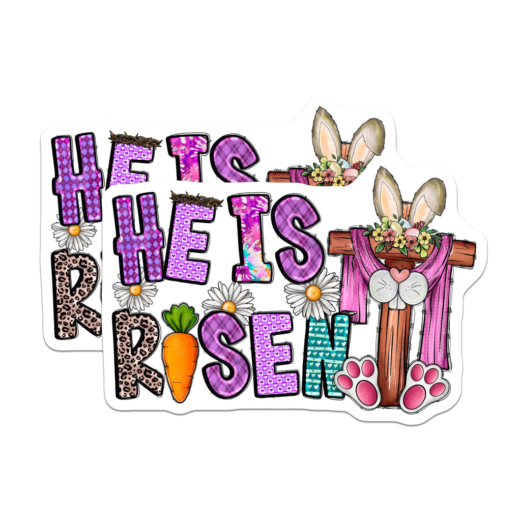 (2 Pack) He is Risen Magnets - Christian Easter Decor - Bunny Cross Art - Farmhouse Faith Accent - 5 Inches On Longest Side - Thick Durable Magnet - Made in USA - MAG26471