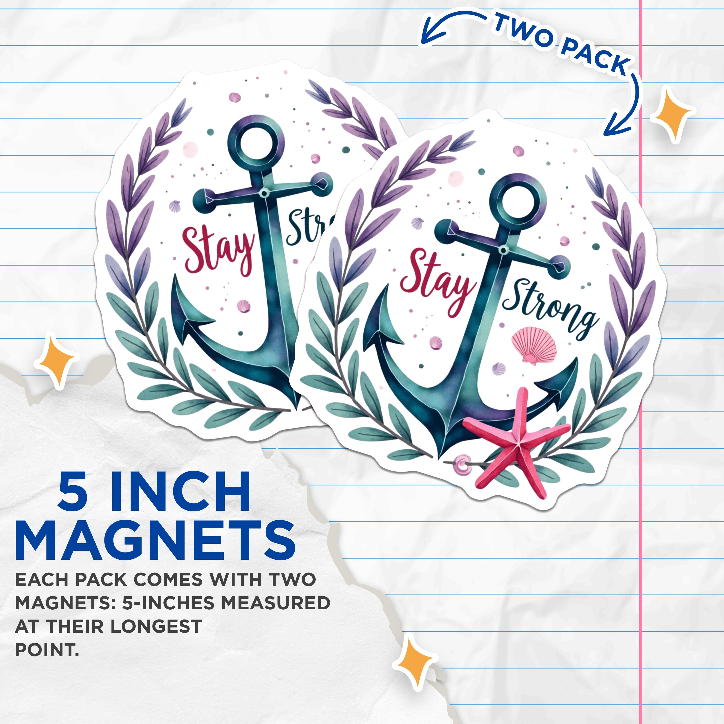 (2 Pack) Stay Strong Anchor Magnets - Nautical Decor - Inspirational Saying - Coastal Kitchen Decor - Ocean Lover Magnet Set - 5 Inches On Longest Side - Thick Durable Magnet - Made in USA - MAG38149