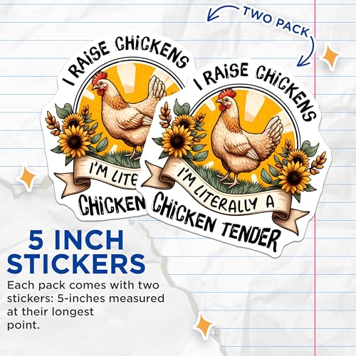 (2 Pack) I Raise Chickens Stickers - Chicken Tender Decal - Funny Poultry Farmer - 5" On Longest Side - Sticks to Smooth Flat Surfaces - Made in USA - BMCS8094