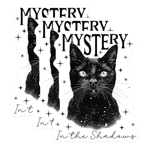 (3 Pack) Black Cat Decals - Mystery in Shadows - Laptop Decals - Halloween Sticker - Witchy Decor - 3 Inches On Longest Side - Easy Peel & Apply - Made in USA - 3MCS2315