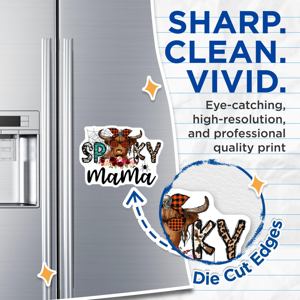 (2 Pack) Spooky Mama Magnets - Highland Cow Decor - Western Halloween Refrigerator Art - 5 Inches On Longest Side - Thick Durable Magnet - Made in USA - MAG27442