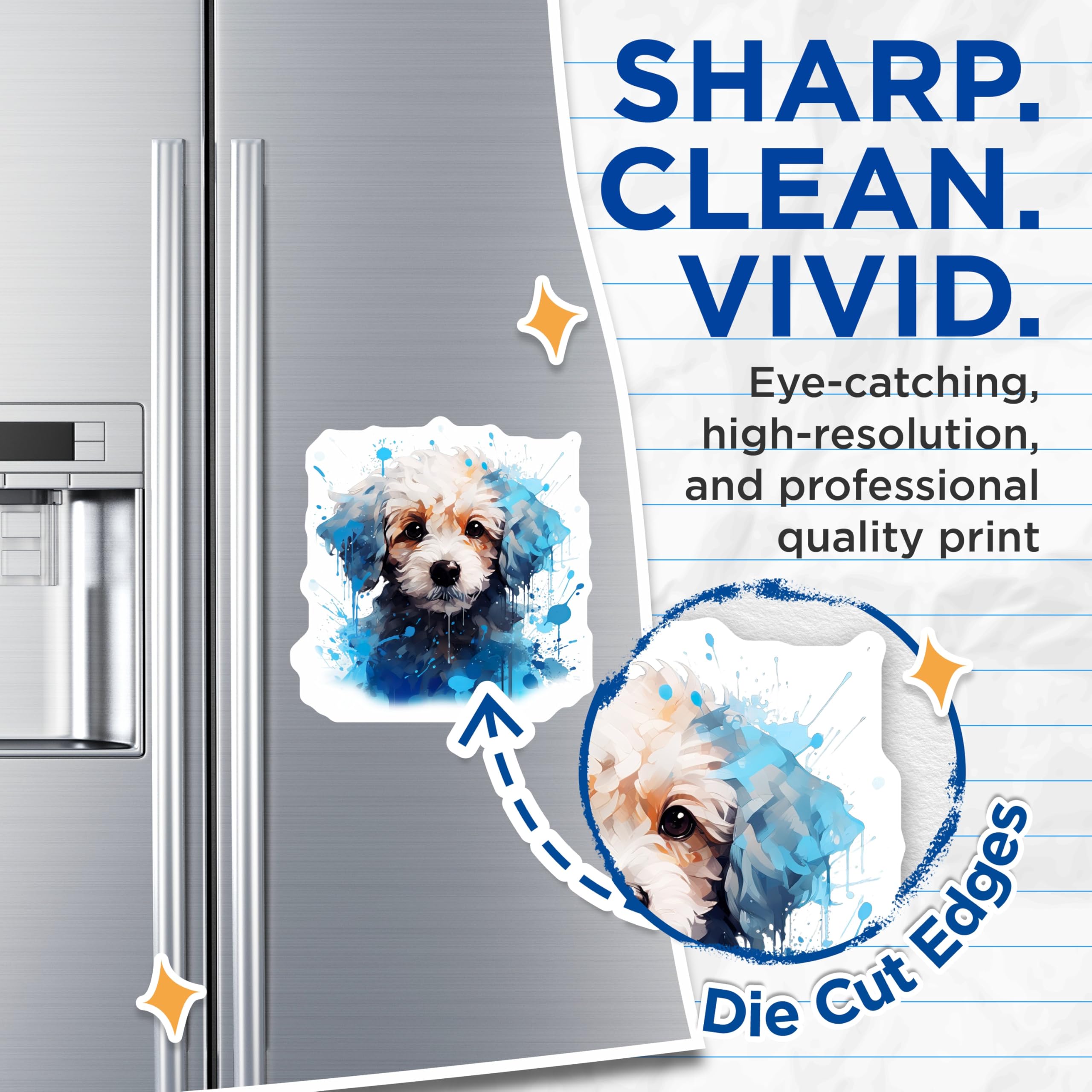(2 Pack) Cute Puppy Dog Magnets - Watercolor Pet Art - Blue Paint Splatter Animal Lover Decor - 5 Inches On Longest Side - Thick Durable Magnet - Made in USA - MAG27339