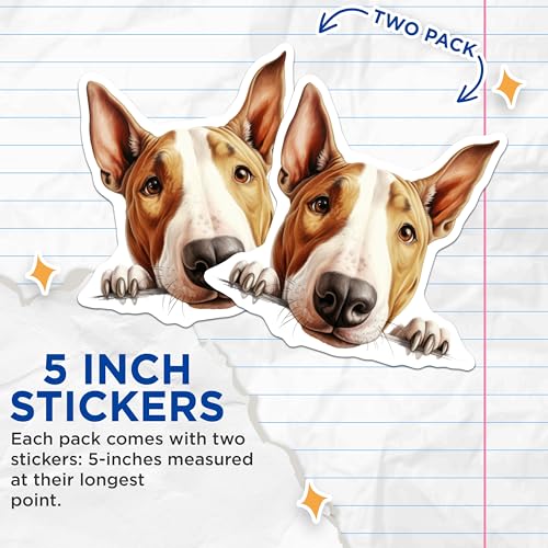 (2 Pack) Bull Terrier Dog Stickers - Animal Lover Decal - Cute Pet Dog Decoration - 5" On Longest Side - Sticks to Smooth Flat Surfaces - Made in USA - BMCS9892
