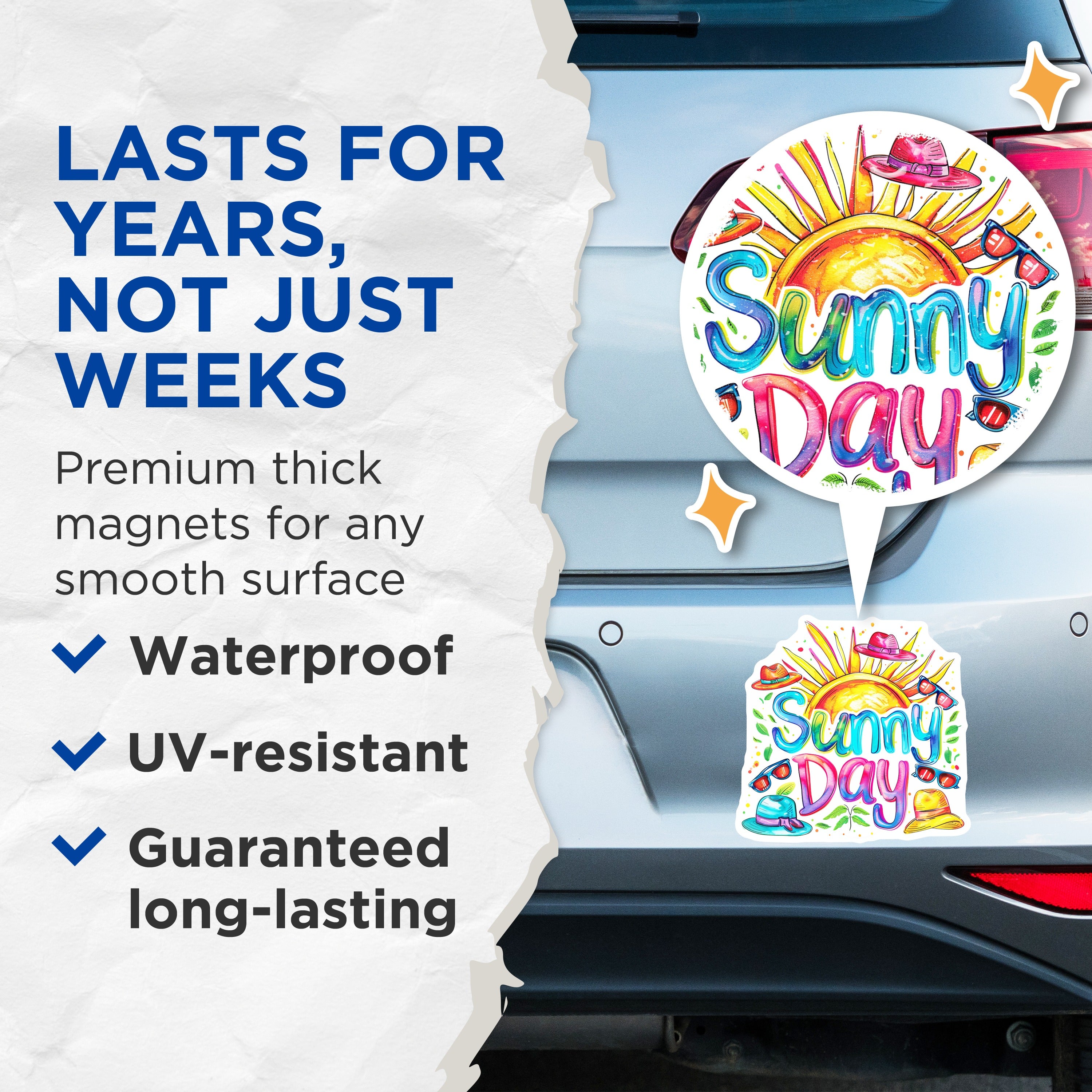 (2 Pack) Sunny Day Magnets - Summer Vacation Decor - Bright Fun Accessories - Travel Enthusiast Gift - 5 Inches On Longest Side - Thick Durable Magnet - Made in USA - MAG39493