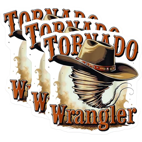 (3 Pack) Tornado Wrangler Decals - Cowboy Hat Tornado - Western Decals - 3 Inches On Longest Side - Easy Peel & Apply - Made in USA - 3MCS2375
