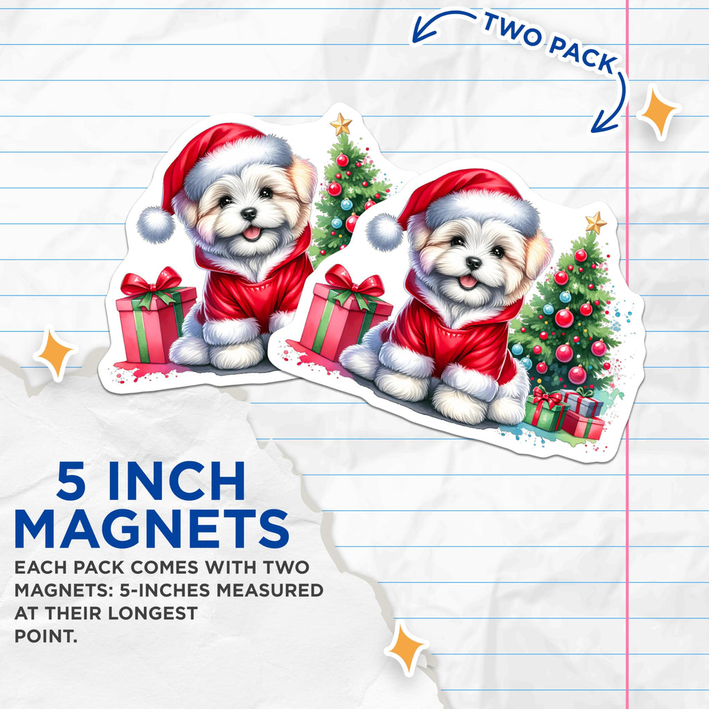 (2 Pack) Christmas Puppy Magnets - Santa Dog Holiday Magnets - Cute Festive Pet Decor - Refrigerator Home Accent - 5 Inches On Longest Side - Thick Durable Magnet - Made in USA - MAG23831