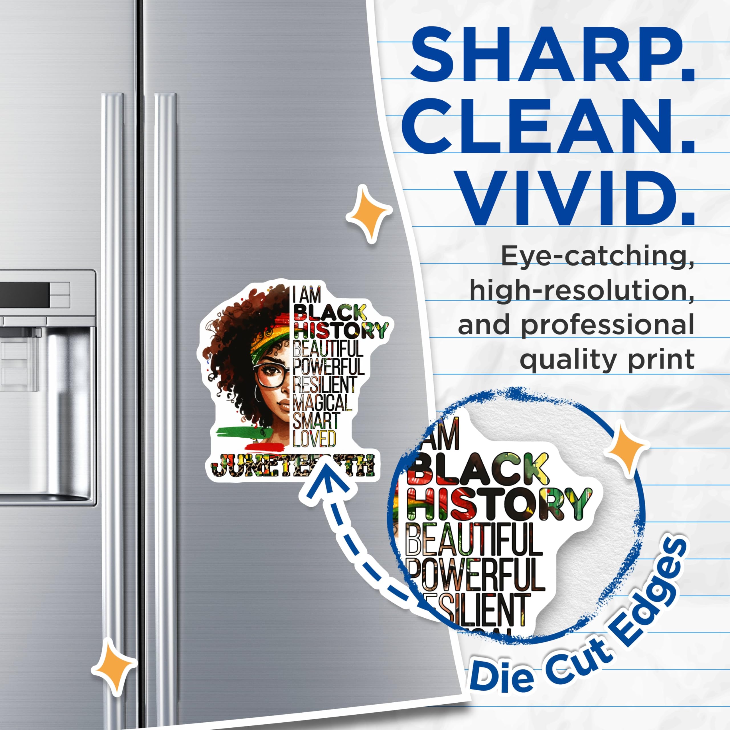 (2 Pack) I Am Black History Magnets - Beautiful Juneteenth - Powerful Art for Resilient and Magical People - 5" On Longest Side - for Cars, Fridges, Toolboxes - Made in USA - MAG7862