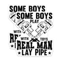 (2 Pack) Funny Real Man Lay Pipe Stickers - Boys Play with Toys Decal - Plumber Humor Stickers - 5" On Longest Side - Sticks to Smooth Flat Surfaces - Made in USA - BMCS5258