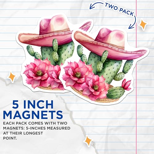 (2 Pack) Cactus Fiesta Magnets - Floral Cactus Magnets - Fun Cactus Magnets - 5" On Longest Side - for Cars, Refrigerators, Toolboxes, Lockers - Made in USA BMCS3387