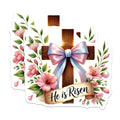 (2 Pack) He is Risen Stickers - Christian Easter Quote - Floral Religious Decal - 5" On Longest Side - Sticks to Smooth Flat Surfaces - Made in USA - BMCS8755