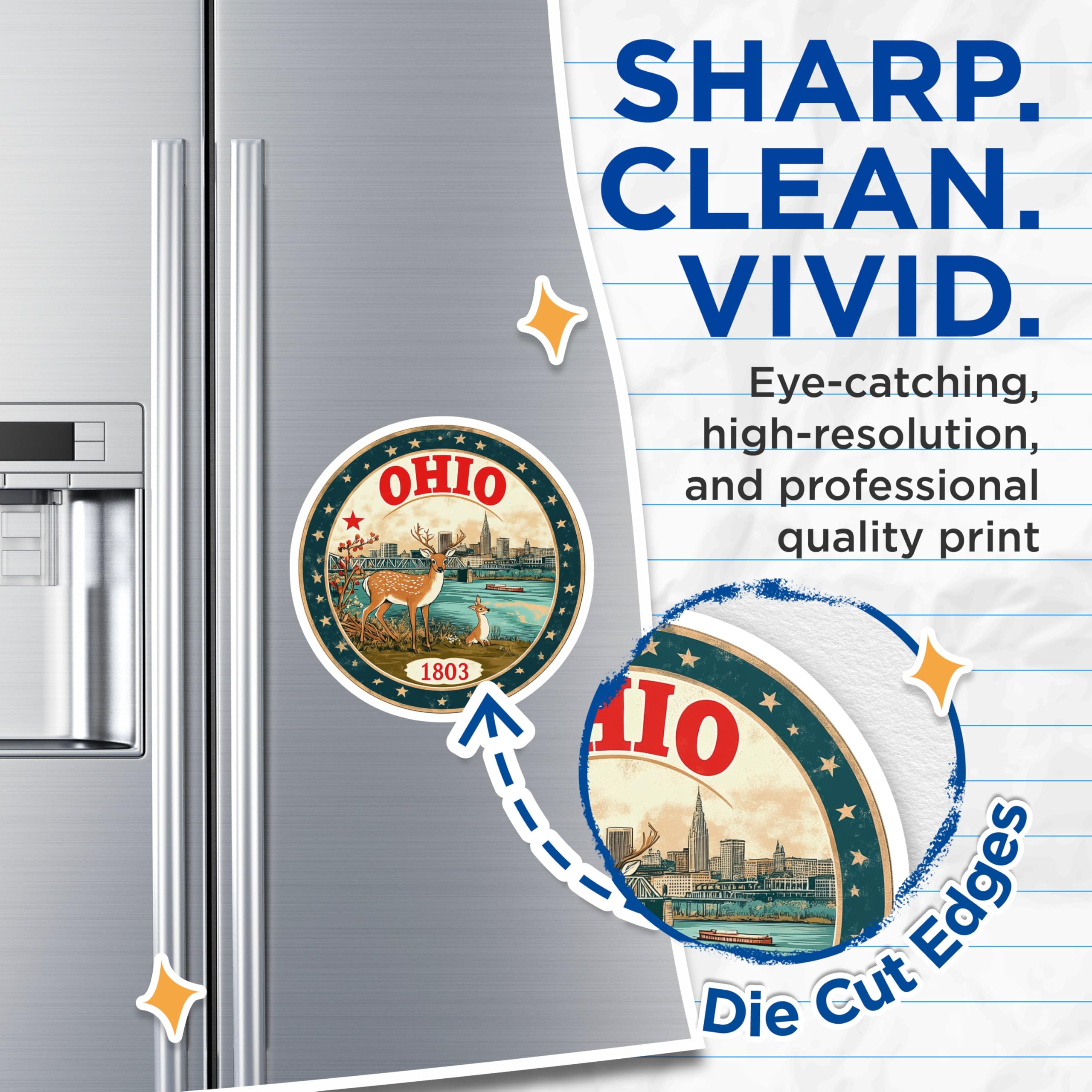 (2 Pack) Ohio State Magnets - Deer Skyline - Columbus Souvenir Refrigerator Magnets - 5" On Longest Side - Premium Magnet - for Cars, Refrigerators, Toolboxes, Lockers - Made in USA - MAG16004