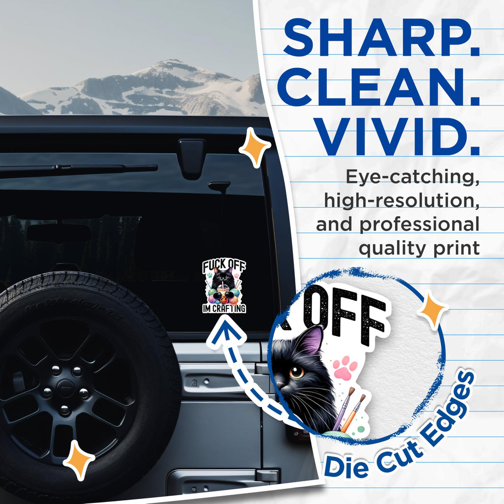 (2 Packs) F*** Off Im Crafting Stickers - Funny Cat Drinking Boba Decals - 5 Inches On Longest Side - Premium Vinyl Decal - Sticks to Any Smooth Flat Surface - Made in USA - BMCS2470