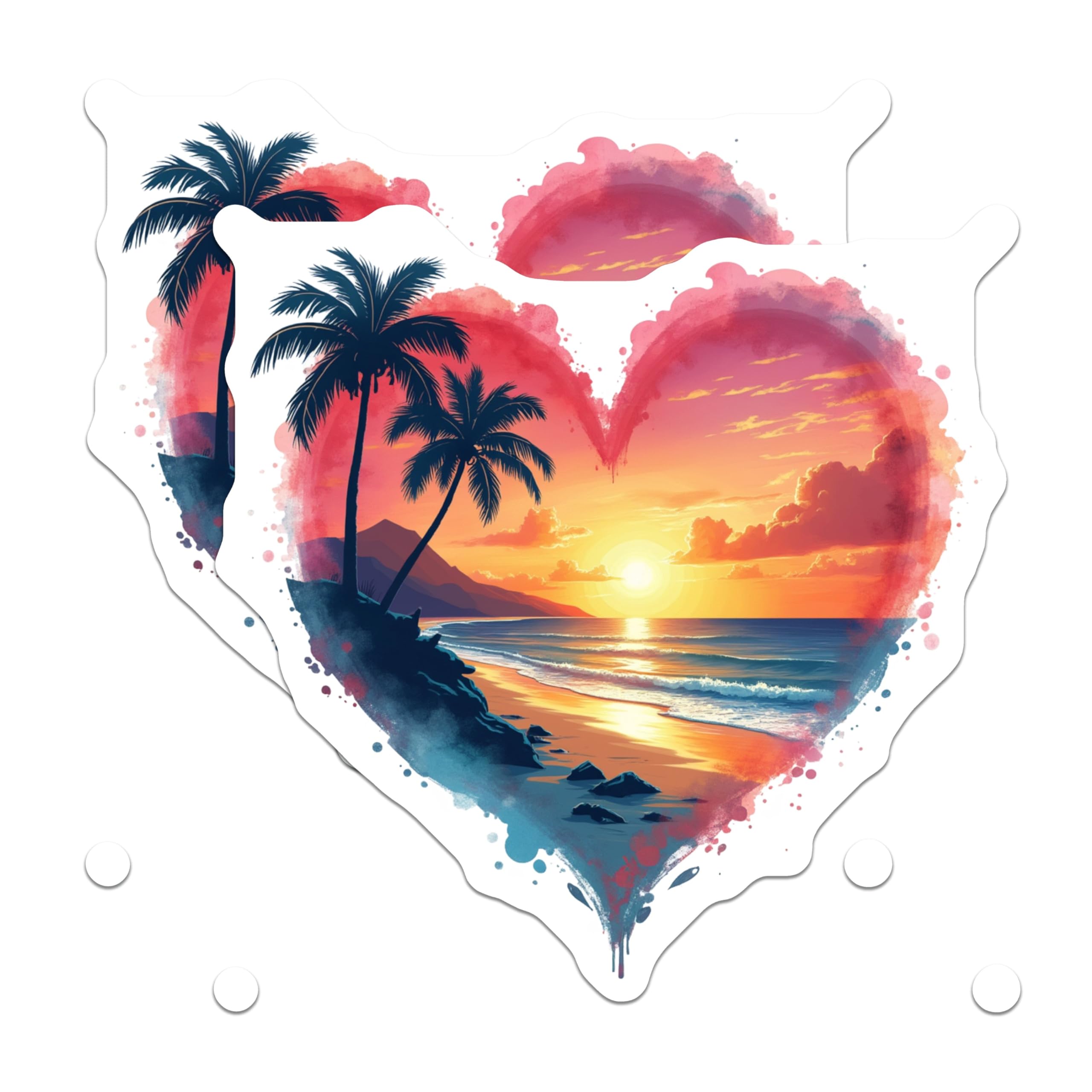 (2 Pack) Heart Beach Magnets - Sunset Palm Tree Ocean Decor - Tropical Vacation Refrigerator Art - 5 Inches On Longest Side - Thick Durable Magnet - Made in USA - MAG27719