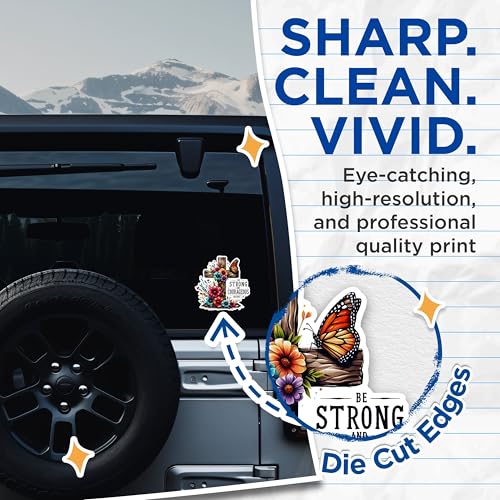(2 Pack) Be Strong and Courageous Stickers - Inspirational Cross Stickers - Faith and Courage Stickers - 5" On Longest Side - Sticks to Any Smooth Flat Surface - Made in USA - BMCS2843