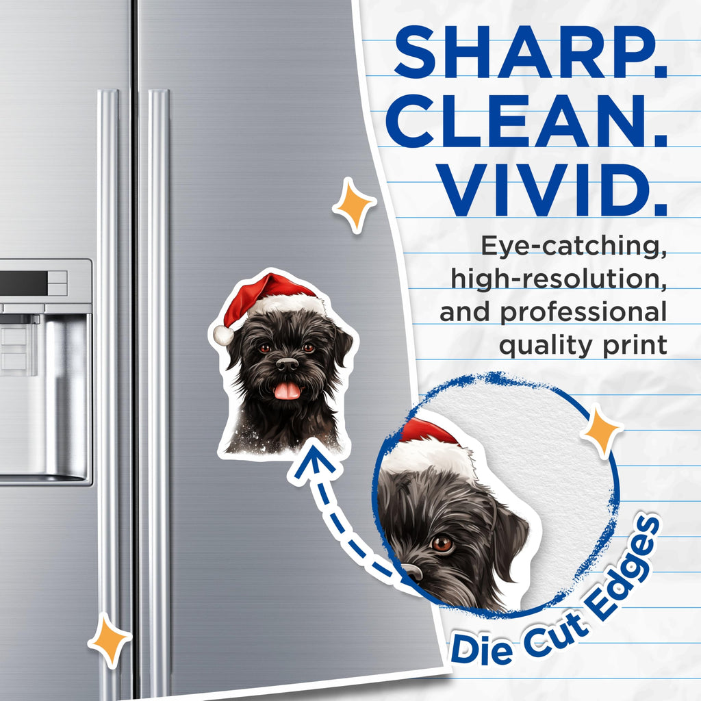 (2 Pack) Black Dog Christmas Magnets - Santa Hat Pet Lover Decor - Winter Puppy Refrigerator Magnet - 5 Inches On Longest Side - Thick Durable Magnet - Made in USA - MAG26467